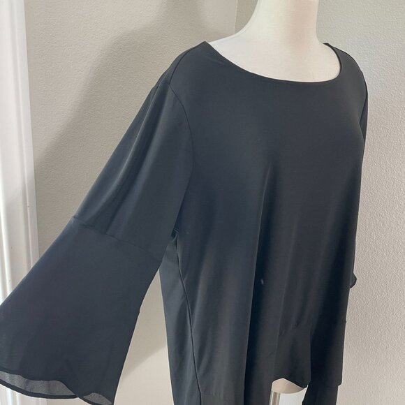 Roz & Ali Womens Plus 3X Black Tunic Top Bell Sleeves Blouse Shirt Round Neck - Picture 3 of 11